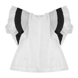 AVA Oversized Ruffle Sleeve Dress - WHITE/BLACK size 8 girls dressy, formal.